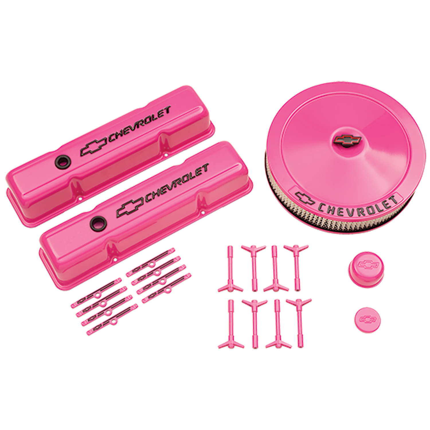 Chevy Small Block Engine Dress-up Kit Pink with Black Bowtie Emblems Proform