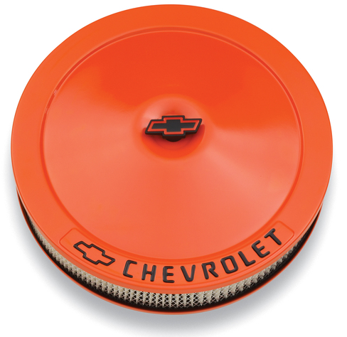 Proform Engine Air Cleaner Kit 14 Inch Diameter Orange Chevy Black Lettering W/Bowtie Logo Chevrolet Performance Parts 141-785