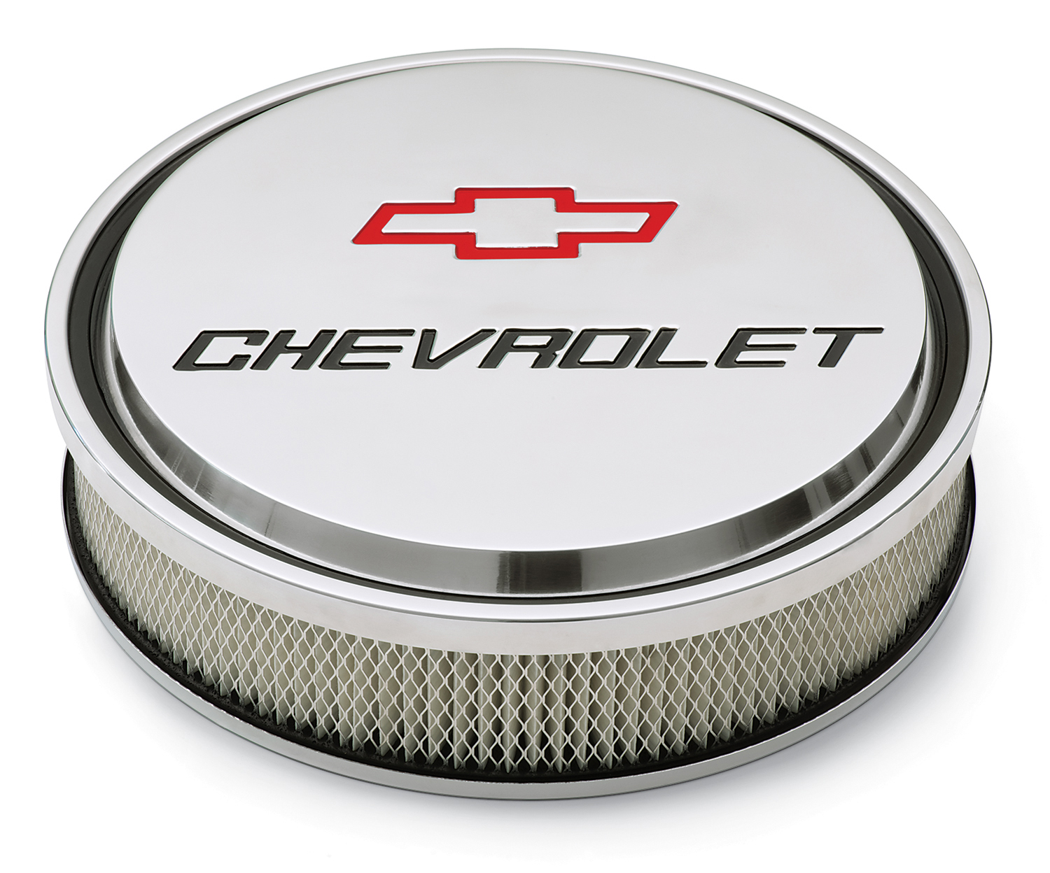 Proform 14 Inch Air Cleaner Kit Alunimum Polished Recessed Chevy and Bowtie Emblems Chevrolet Performance Parts