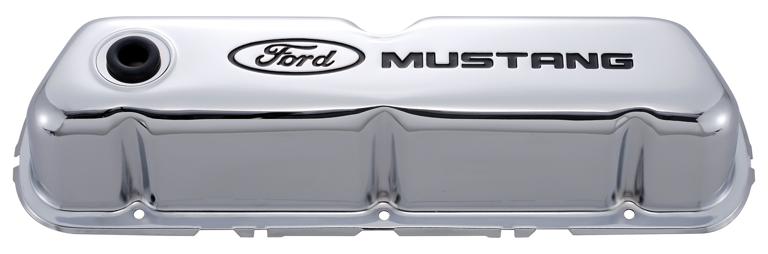 Proform Engine Valve Covers Tall Style Steel Chrome with Mustang Logo For SB Ford Recessed Black Ford Mustang Logo Ford Racing