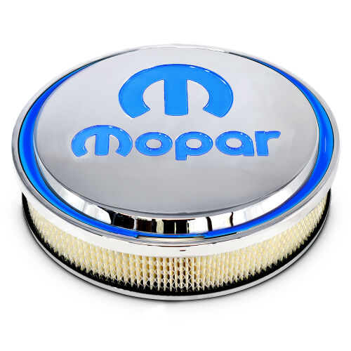 Air Cleaner Kit 14 Inch Diameter Aluminum Polished Recessed Blue MOPAR Emblem Proform