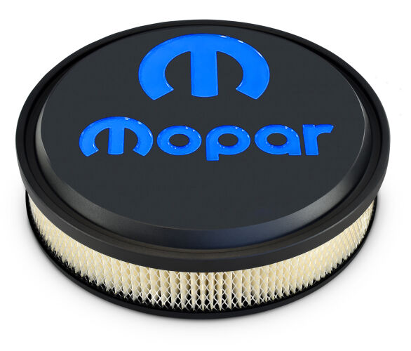 Air Cleaner Kit 14 Inch Diameter Aluminum Black Crinkle Recessed Blue MOPAR Emblem Proform