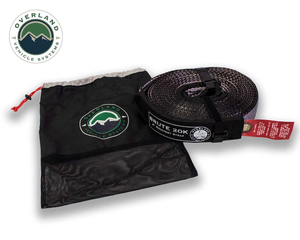 Overland Vehicle Systems 2in x 30ft Tow Strap - Gray w/Black Ends