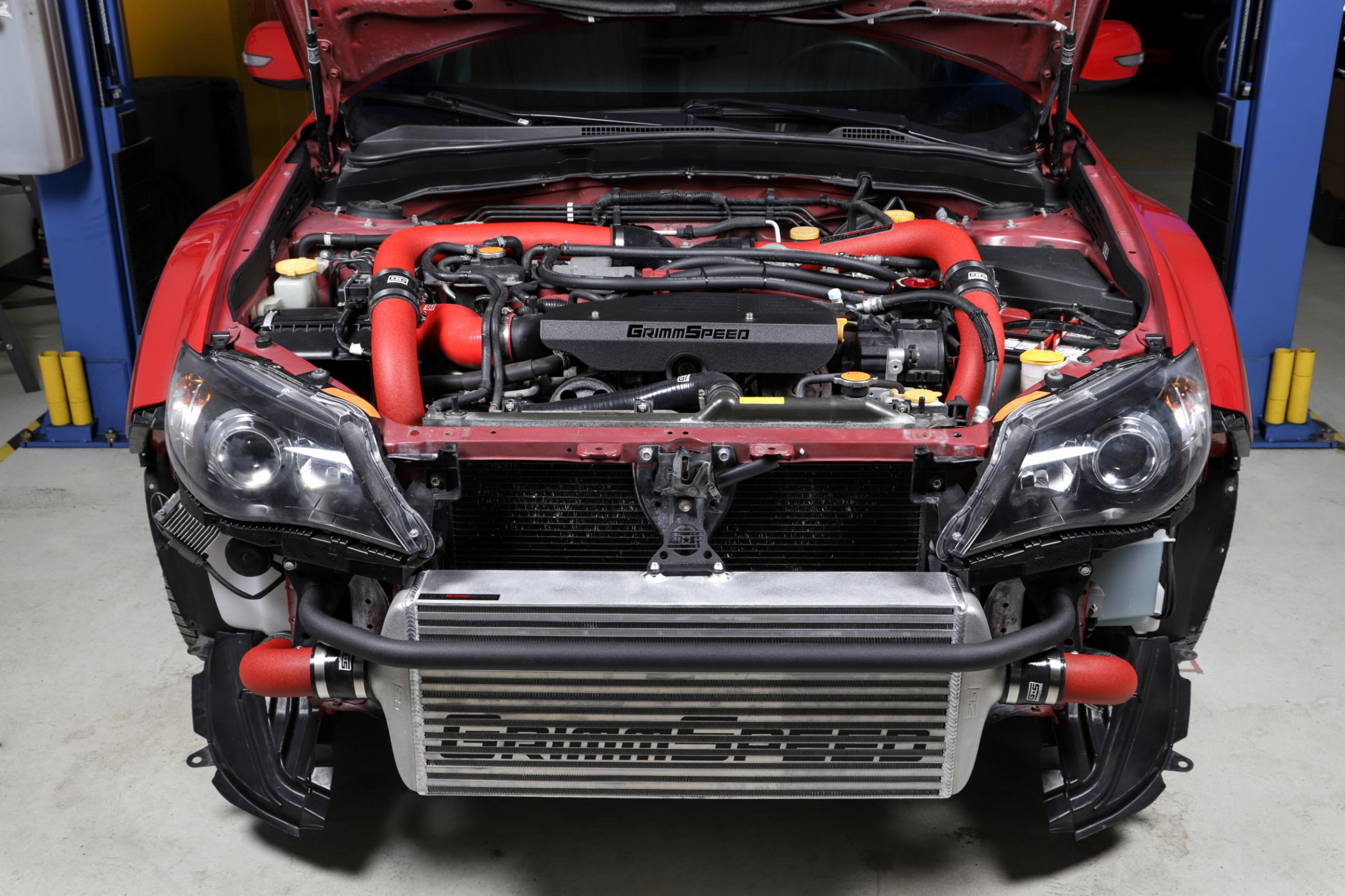 Front Mount Intercooler Kit Black Coated Red Piping For Subaru 08-14 STI GrimmSpeed